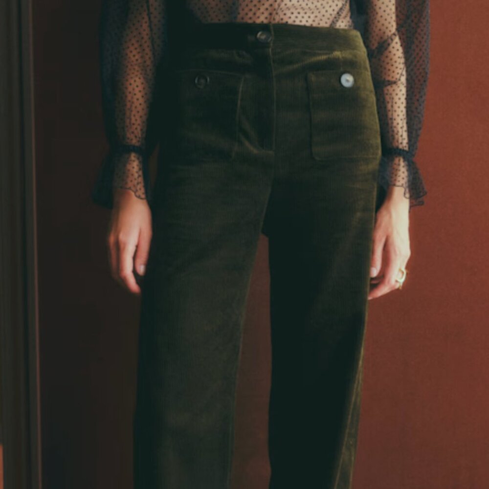 Sezane Dan Trousers Dark Olive - Size 6